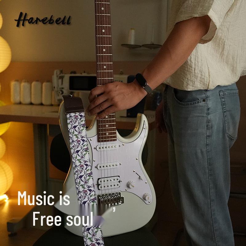 Elektrische Gitarrengurt mit Blumen-Vogel-Muster, Personalisierbares PU-Leder, Verbreiterter Gurt PO-014
