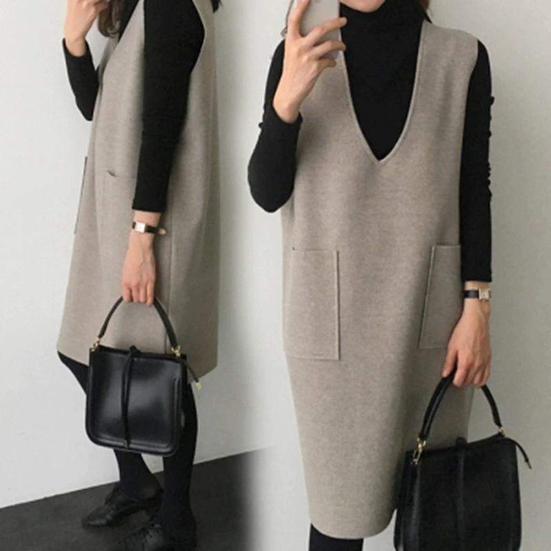 Abito Gilet di Lana Sottile Senza Maniche Casual da Donna Autunno e Inverno