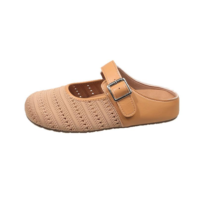 Fashion Beige Heeled Sandals Slippers Casual Shoes Low Black Luxury Soft PU Rome Fabric Plastic Fashion Rubber Hoof Beige Heeled Sandals