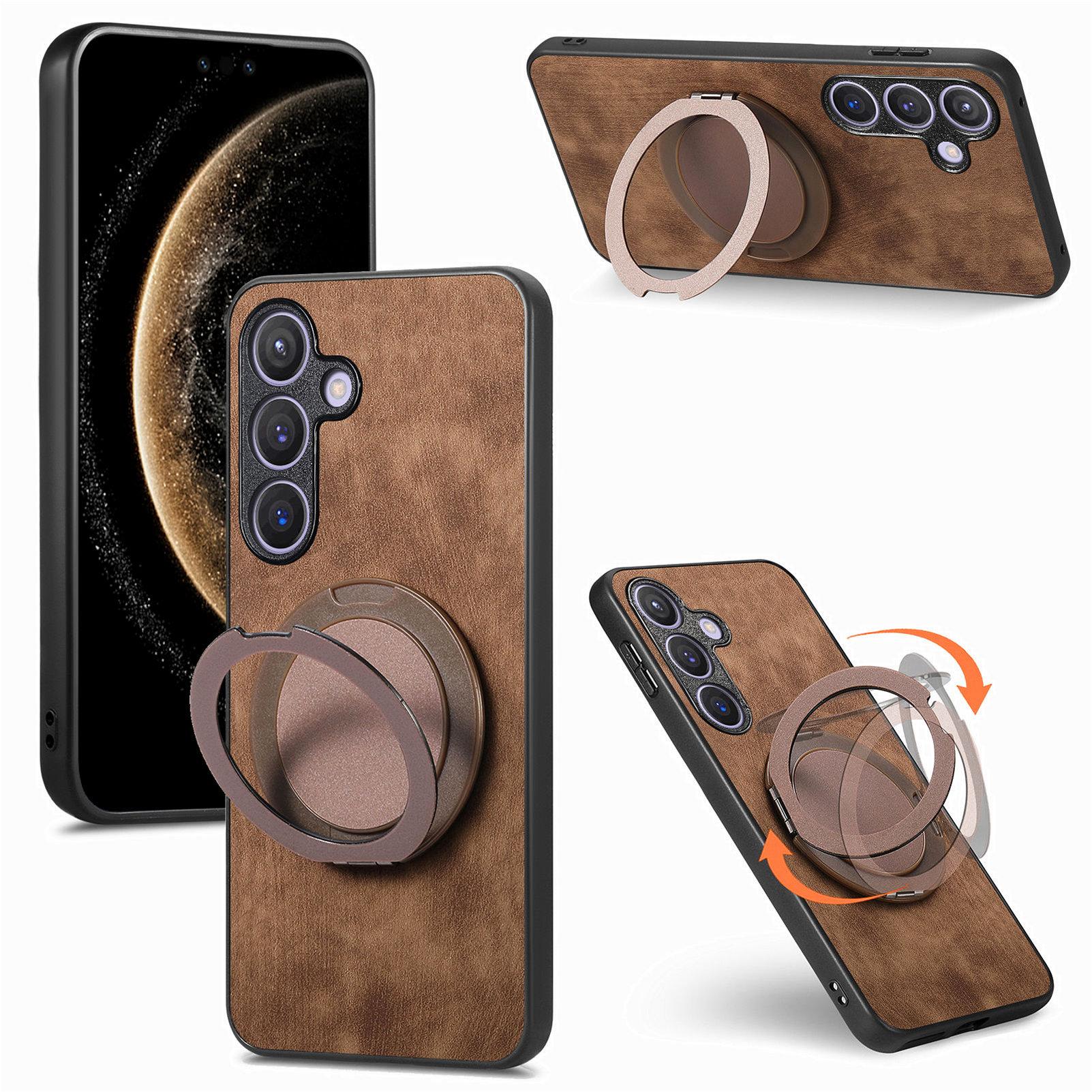 

For Samsung Galaxy A54 5G Phone Case with Rotating Kickstand Stress Relief Retro Leather Back Cover Brown