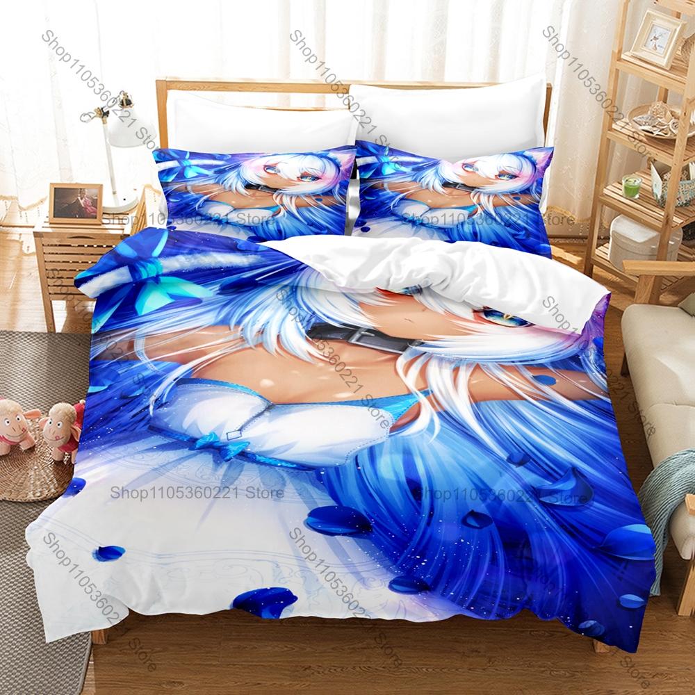 Cool High School DxD Koneko Chan Bedding Set 1 Duvet Cover + 2 Pillowcases Cute White Cat Girl Anime Bedroom Decor