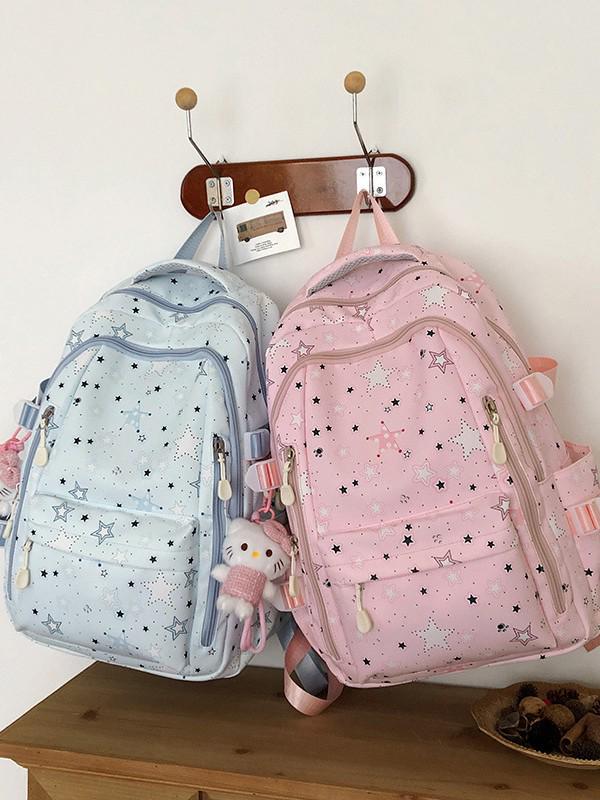 Japanese & Korean Style Backpack for Middle School Girls – Trendy Star Design, Ideal for School & Outings