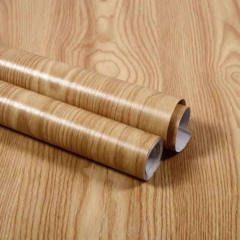 Wasserabweisende Holz-Vinyl-Wandverkleidung Rolle Selbstklebende Dekor Kontaktpapier Türen Schrank Schreibtisch Moderne Möbel Dekorativer Aufkleber