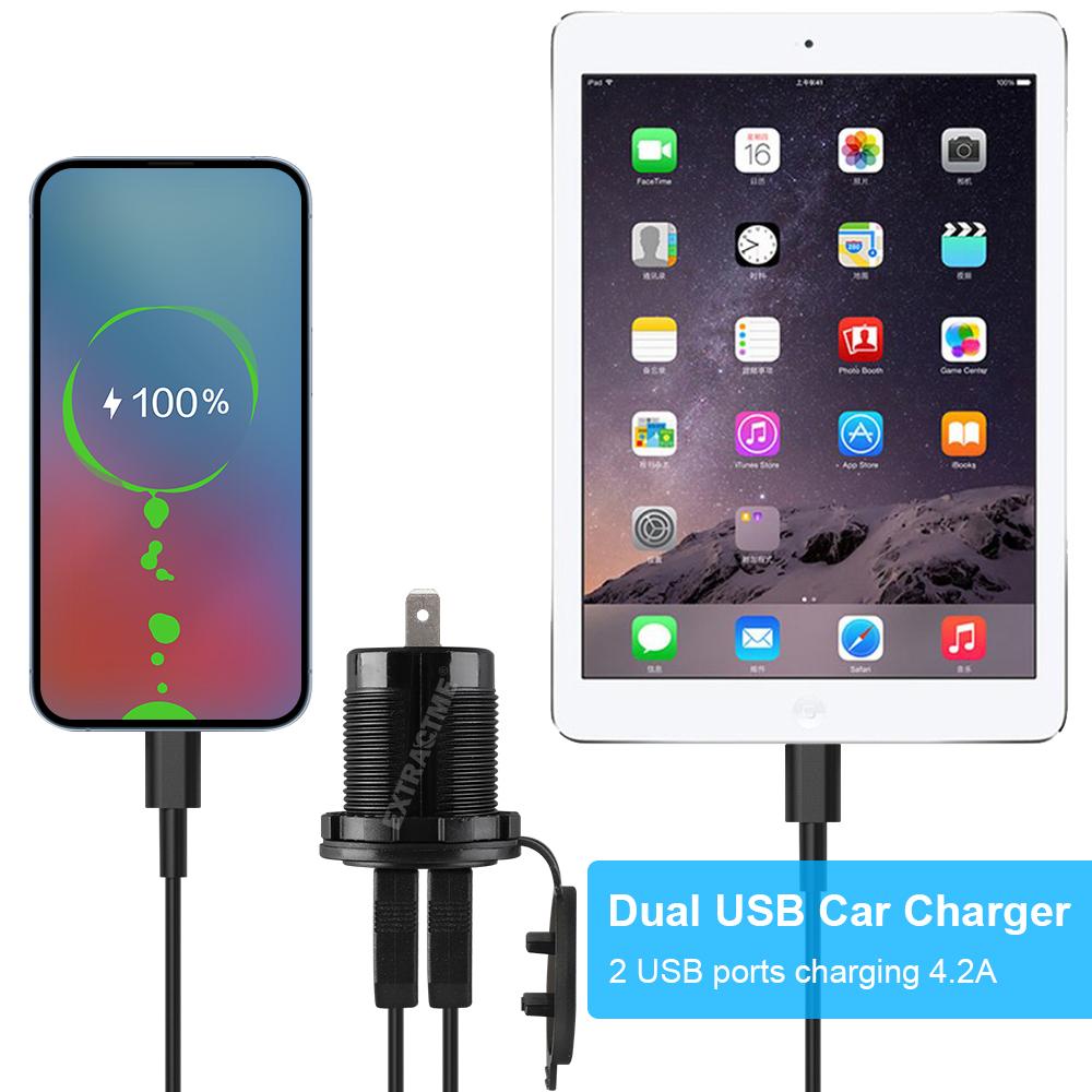 Extractme 4.2A Car Charger Dual USB Socket Power Plug Fast Charge 12V 24V LED Voltmeter Waterproof Moto Auto Splitter Adapter