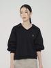 ETDEMAIN Oversized V-Neck Logo Collar T-Shirt - Black