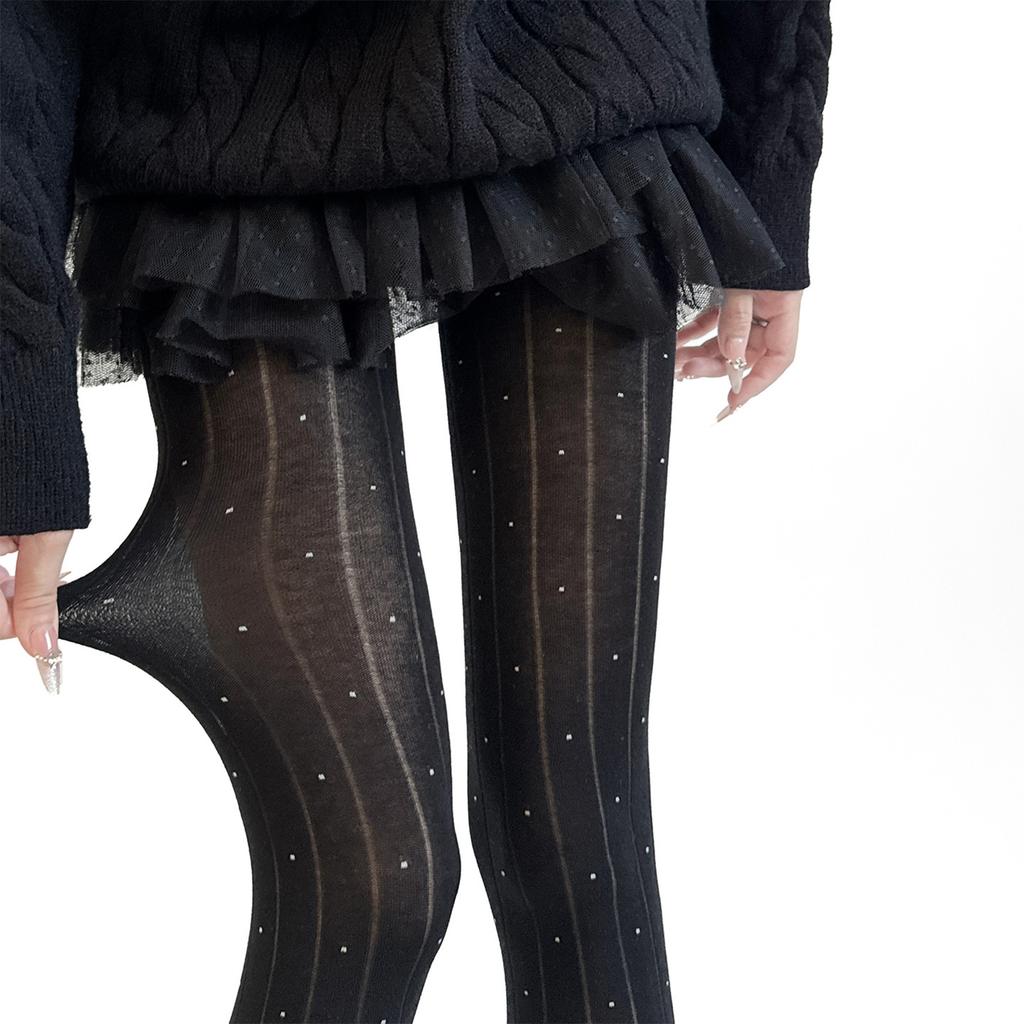 Women Elastic Waist Cotton Tights Warm Opaque Design Dots Pattern Cold Weather Ribbed Fabric Pantyhose Stockings Hosiery