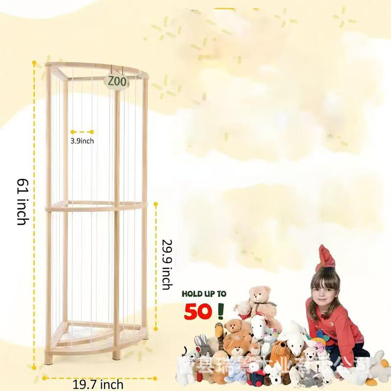 

Wooden Corner Plush Toy Storage Rack with Hollow Bottom Doll Stand