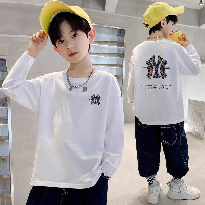 Boys' Pure Cotton Long Sleeve T-shirt - 2025 Autumn Casual Versatile Base Layer for Medium and Large Kids