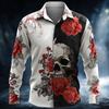 New Men's 3D Skull Print Button Up Shirt Long Sleeved Deep Punk Gothic Flower Style Outdoor Holiday Collar Shirt Top