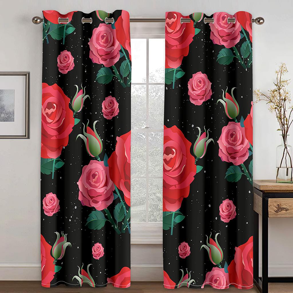 Luxury Red Rose Flower Sunshade Vintage Window Curtains For Living Room Bedroom Bathroom Kicthen Door Home Decor On Sale 2Pieces