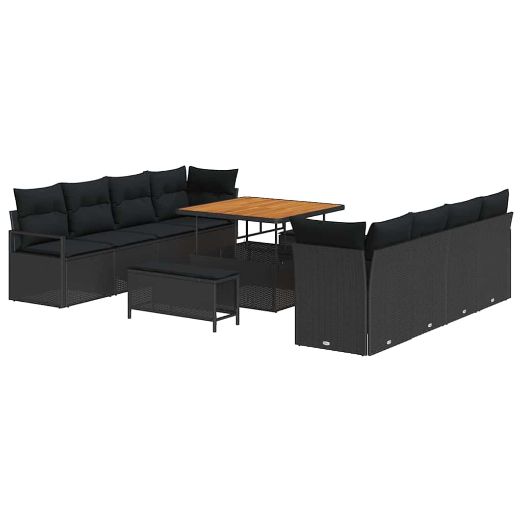 11 Piece Garden Sofa Set with Cushions Black Poly Rattan
