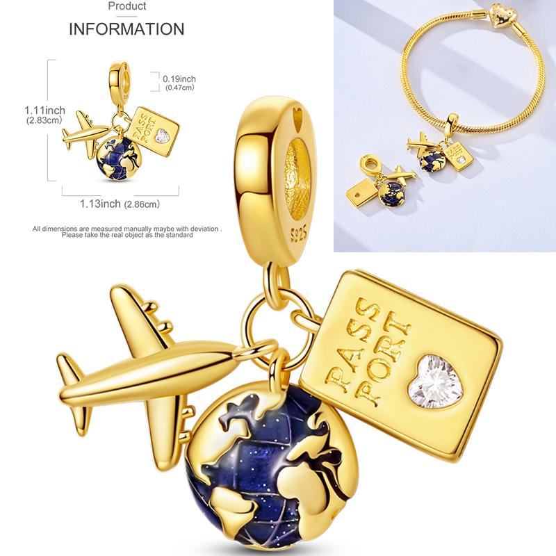 Inlaid Zirconium Sun 925 Silver Travel Balloon Butterfly Love Family Sister Heart Charm Fits Women Jewelry