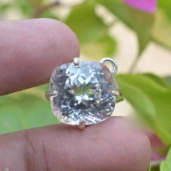Natural Cushion Cut 25 Ct White Sapphire 925 Solid Silver Pendant Loose Gemstone
