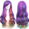 Soowee Synthetic Hair Ombre Rainbow Cosplay Wig with Bangs Red Yellow Purple Green Blue Wigs for Black Women
