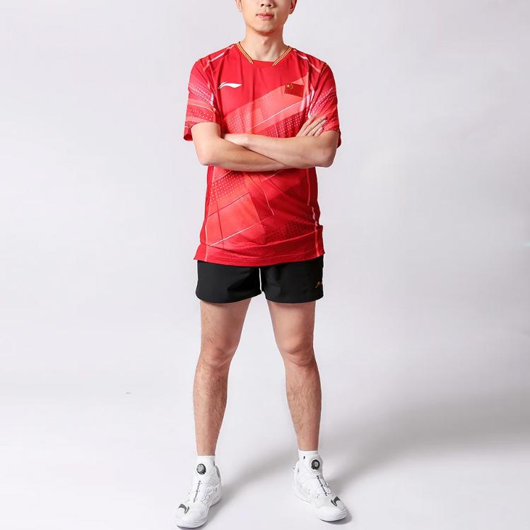 Li Ning All Over Plaid Print Crew Neck Short Sleeve T-Shirt Men Tops Crimson AAYT029-2