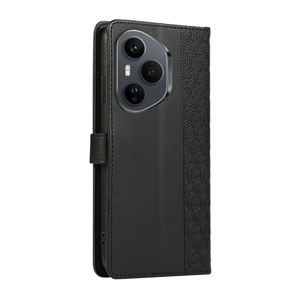 For Honor 400 Pro 5G (Global) Case Splicing Imprinted Rhombus Leather Phone Cover with Wrist Strap