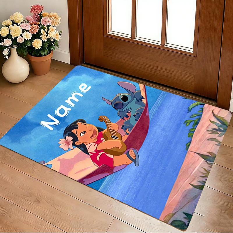 Custom Name Stitch Floral Living Room Non-Slip Area Rug Soft Carpet for Bedroom Kids Playroom Sofa Office Home Decor Doormat