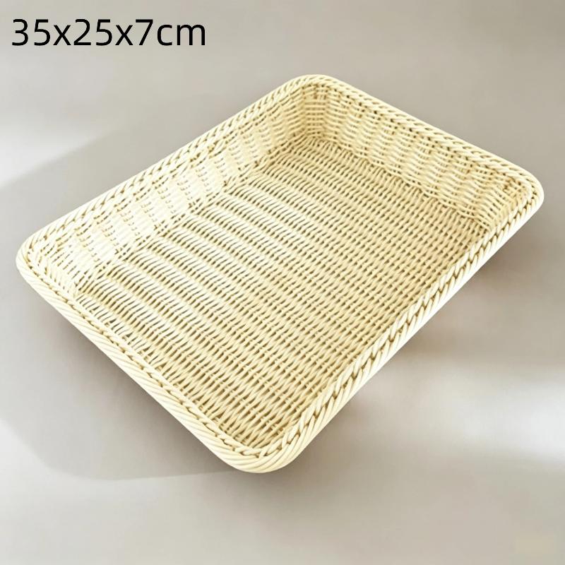 Imitation Rattan Handwoven Storage Basket Eco-Friendly Material Organizer for Kitchen Fruit Snack Picnic Outdoor Use