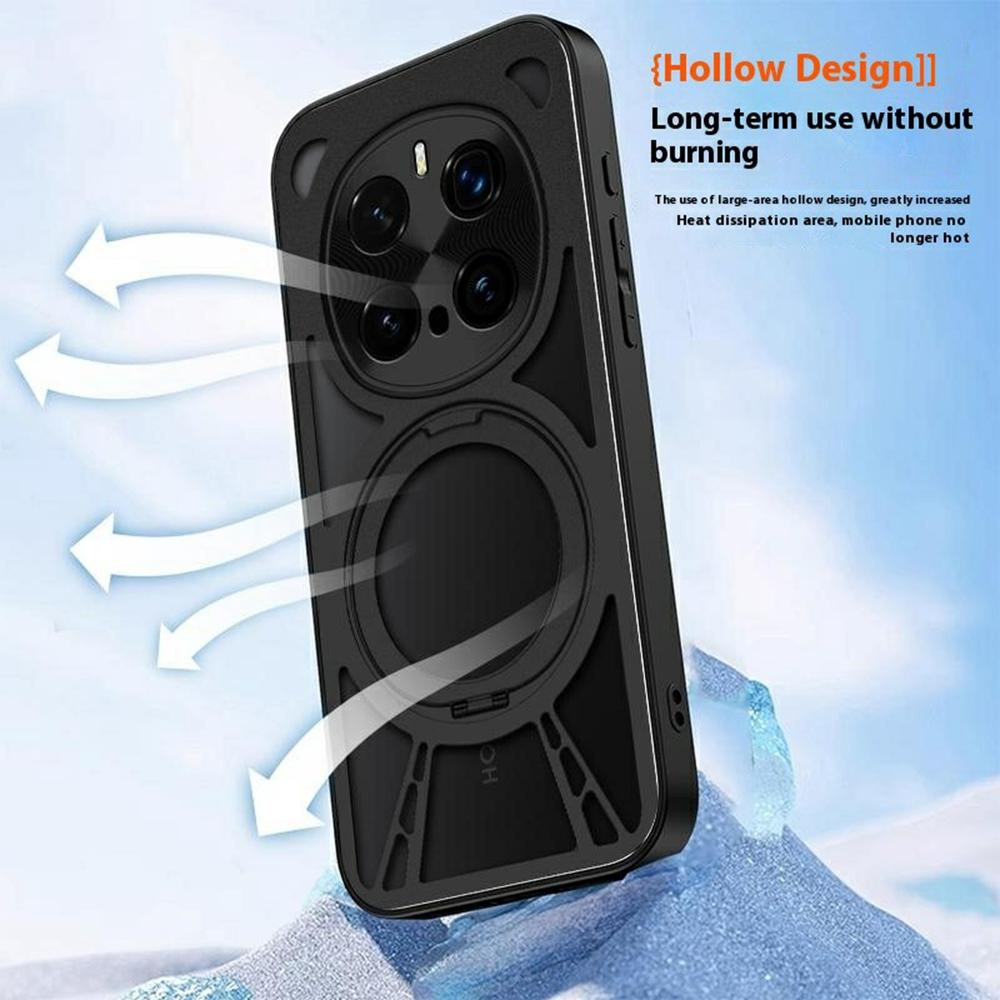 For Honor Magic7 Pro 5G Case Magnetic Kickstand Hollow Heat Dissipation Silicone+PC+Metal Bumper Phone Cover