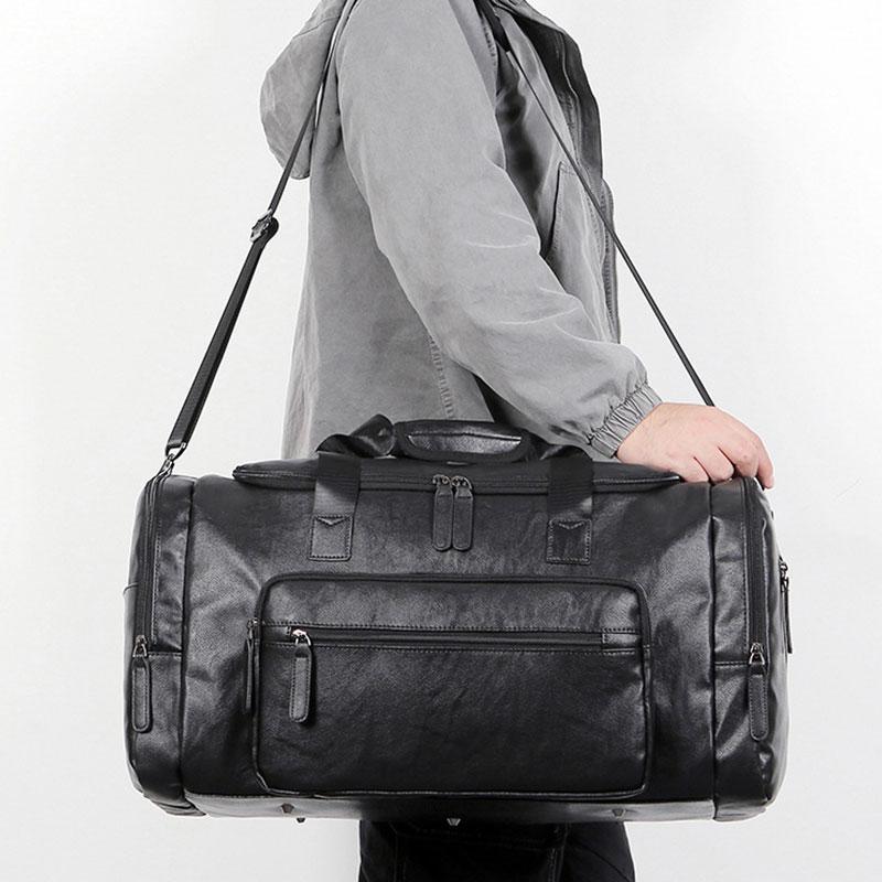 Große Kapazität Herren Reisehandtasche PU-Leder Geschäftsreise Gepäckaufbewahrungstasche Große Größe Sporttaschen für das Fitnessstudio Mann Umhängetasche
