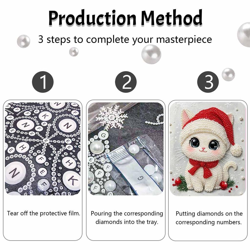 Christmas Pearl Painting Kit Handmade DIY Cute Cat Santa Hat Home Decoration Painting