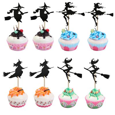 Ensemble de 8 pièces, balai de sorcière d'halloween, insertion de gâteau, Plug-In, décoration de fête, décoration de vacances, cuisson de fête