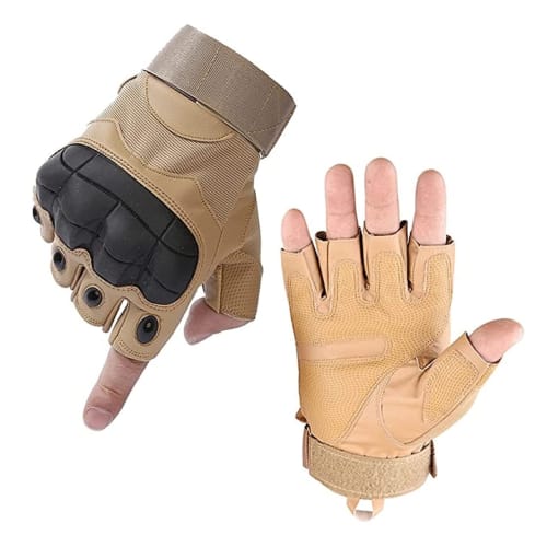 J-HARK Airsoft Fingerless Half Finger Tactical Gloves for Cycling and Motorcycle Use (Khaki, Size L)