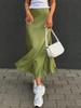 Women Elastic High Waist Satin Zipper Back Mermaid Hem Casual Comfort Skirt Elegant Chic Luxury Fashion Solid Silk Fabric With No Wrinkle