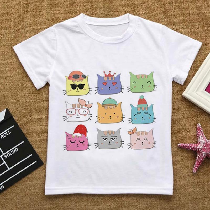 Flowers Summer Clothes Love You Cat CartoonsTShirt Baby Things For Girls Clothes For Boy T Shirt Kids Boy White Short Sleeve Top