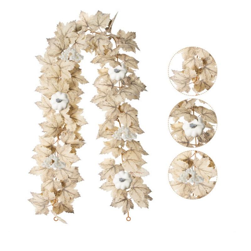 Fall Maples Leaves Garland Simulation Maple Leaf Pumpkin Berry Vine Wreath Thanksgiving Halloween Christmas Fireplace Decoration