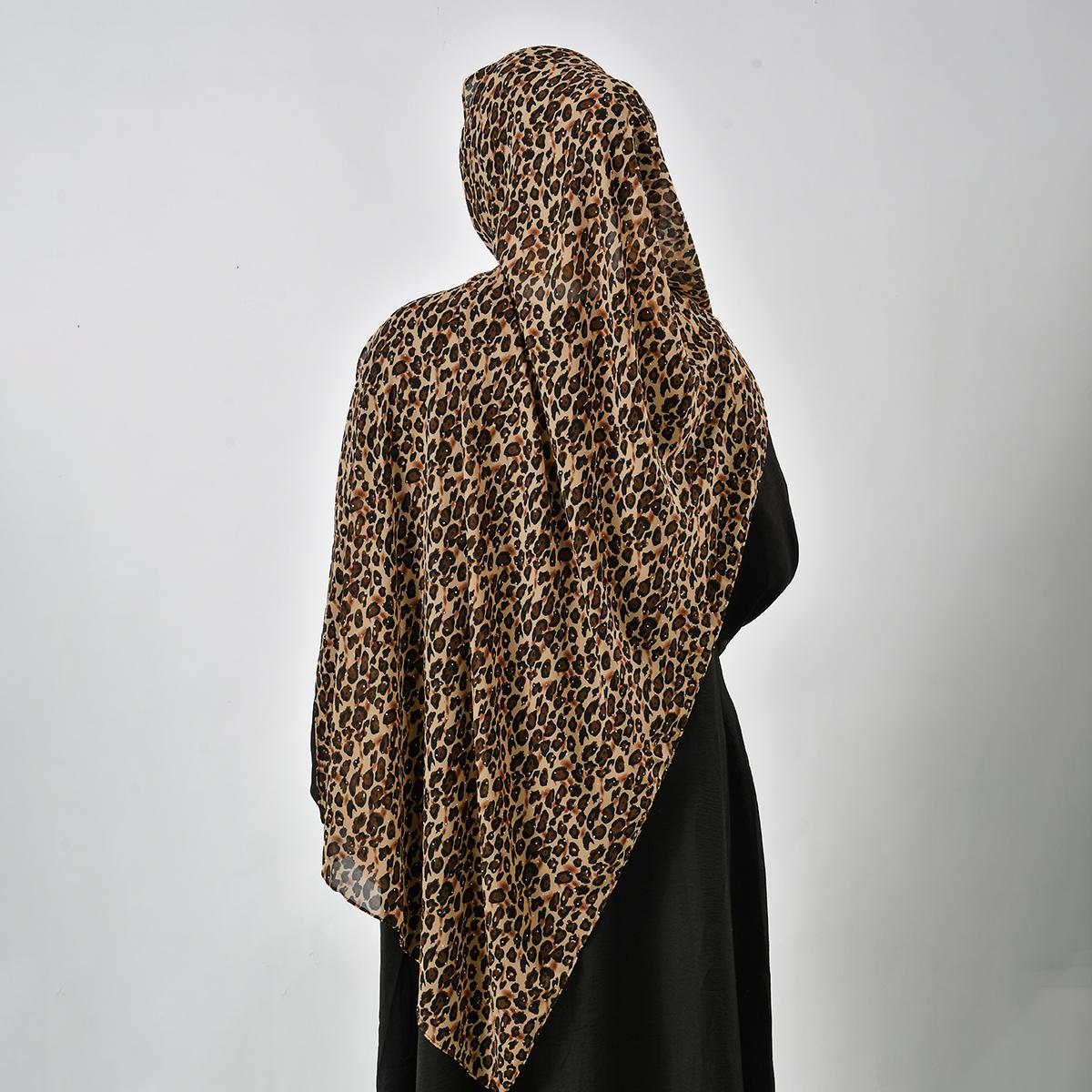 Yto Scarf Women's Rhinestone Chiffon Leopard Print Hijab Scarf Woman Muslim Hijab Shawls Islamic Muslim Fashion Turban Ramadan Headscarf 180*75Cm