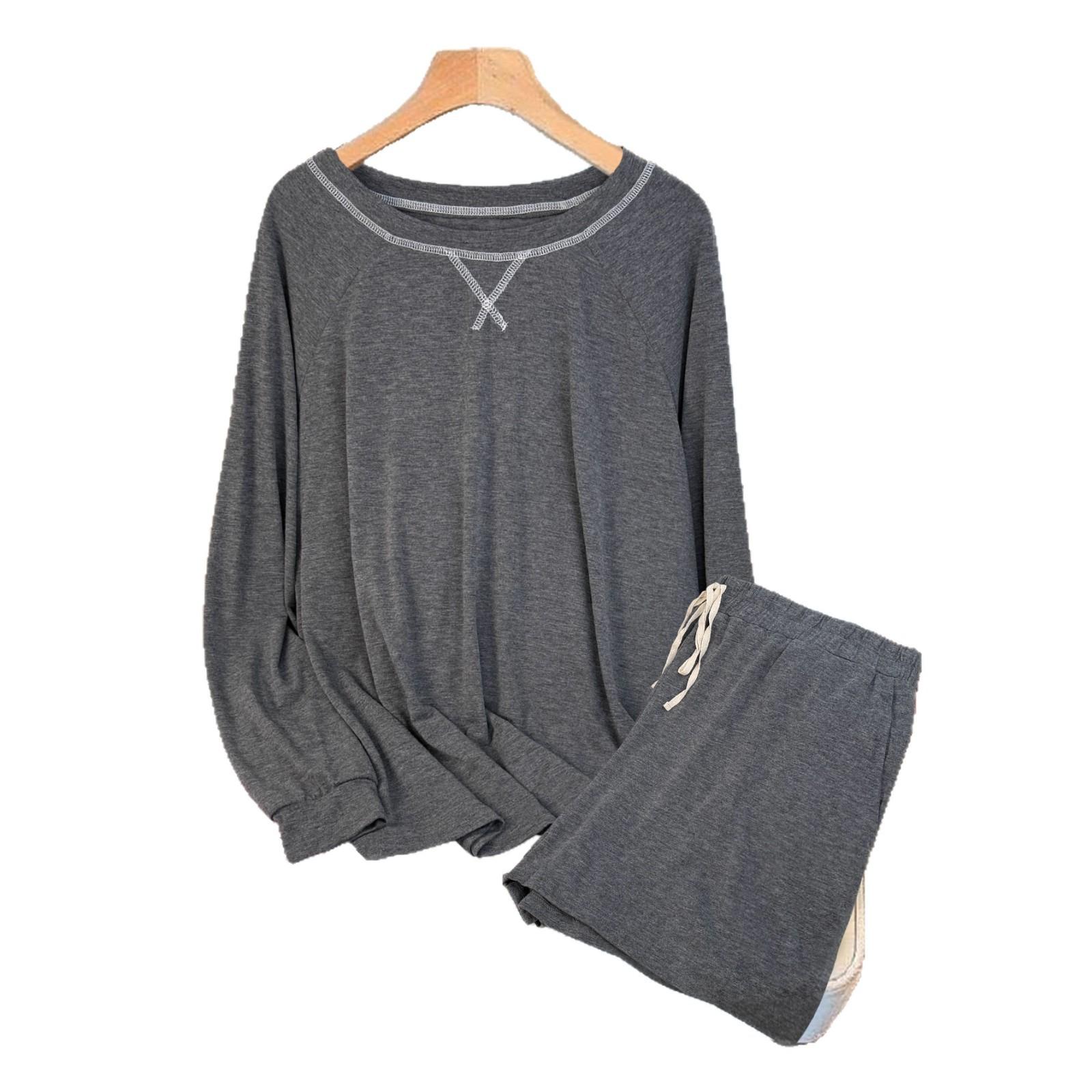 

Новый повседневный свободный костюм Удобный универсальный и простой комплект с длинными рукавами и свободными брюками 2XL