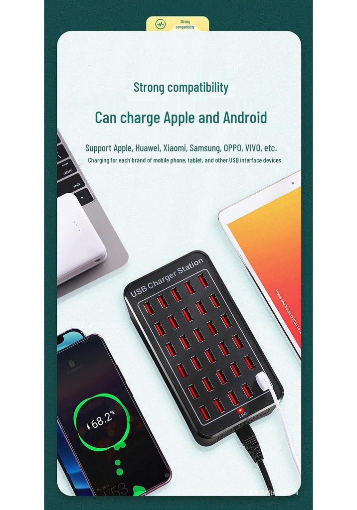 High-Power USB Multi-Port Charging Station - Desktop Mobile Charger & Power Strip