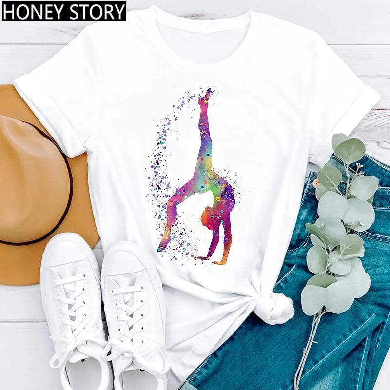 Gymnastik Ballerina Tänzerin T-Shirt Aquarell Gymnastik Ballett Tänzerin Druck T-Shirt Frauen Grafik T-Shirts Ästhetische Kleidung