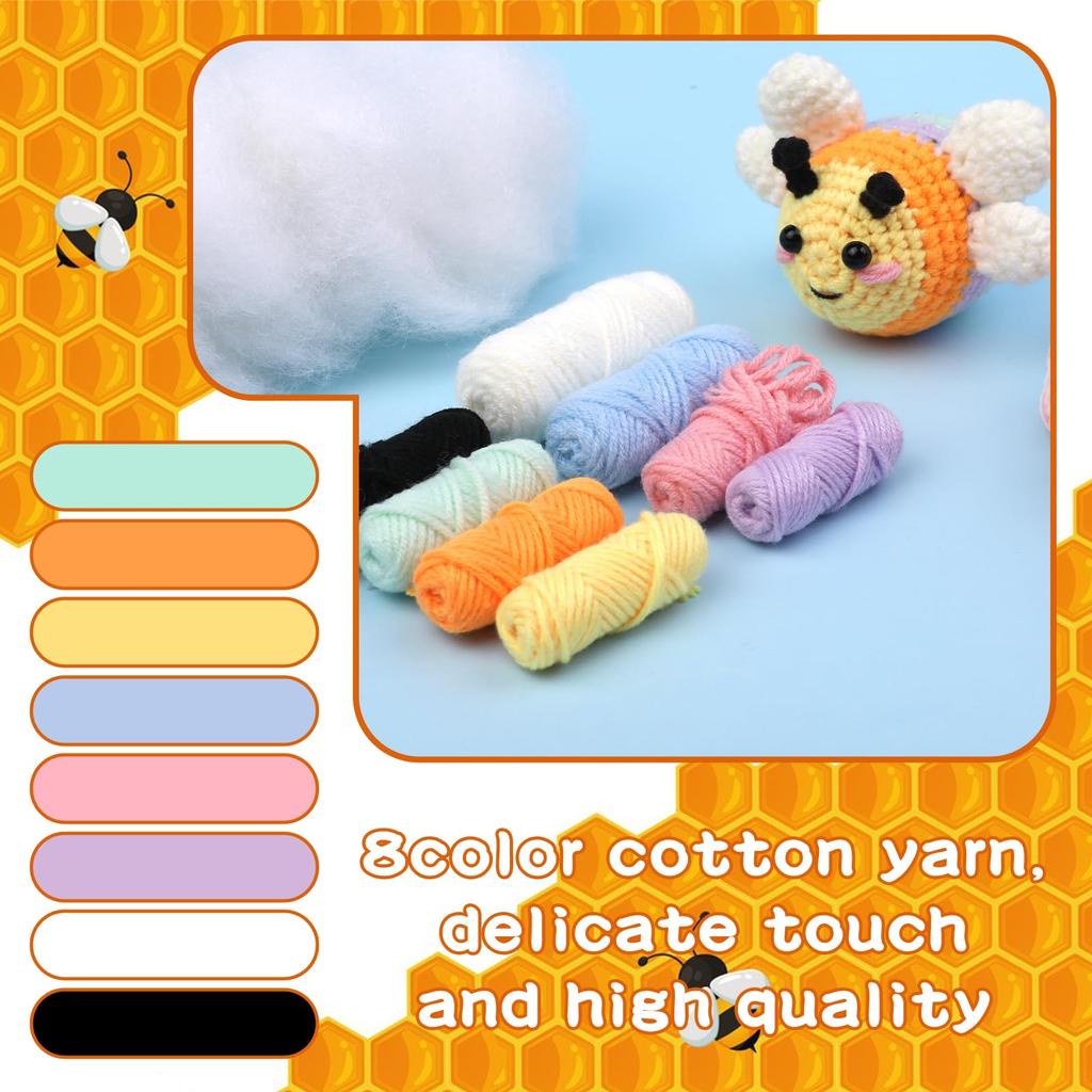 Fenrry Crochet Animal Kit Bee with Hook Yarn Set for Beginners Adults DIY Craft Supplies Step-by-Step Video Tutorials