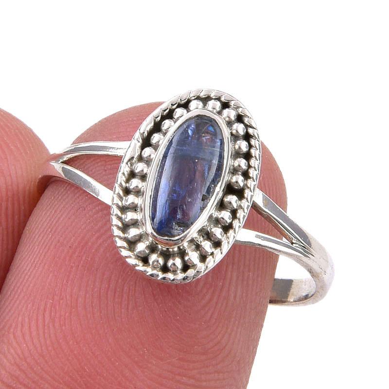 

Natural Kyanite Gemstone Handmade 925 Sterling Silver Jewelry Ring Size 7.5 g7L86