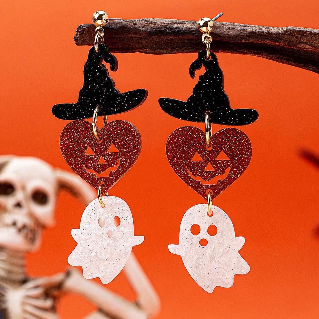 Heart-shaped Pumpkin Ghost Cloth Halloween Earrings - 1 Pair
