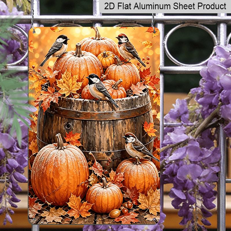 2D Flat, 1pc Thanksgiving Pumpkin Bird Farmhouse Wall Aluminum Sign, Thanksgiving Party Decor, Dining Room Wall Art, Kitchen Farmhouse Decor, Fall