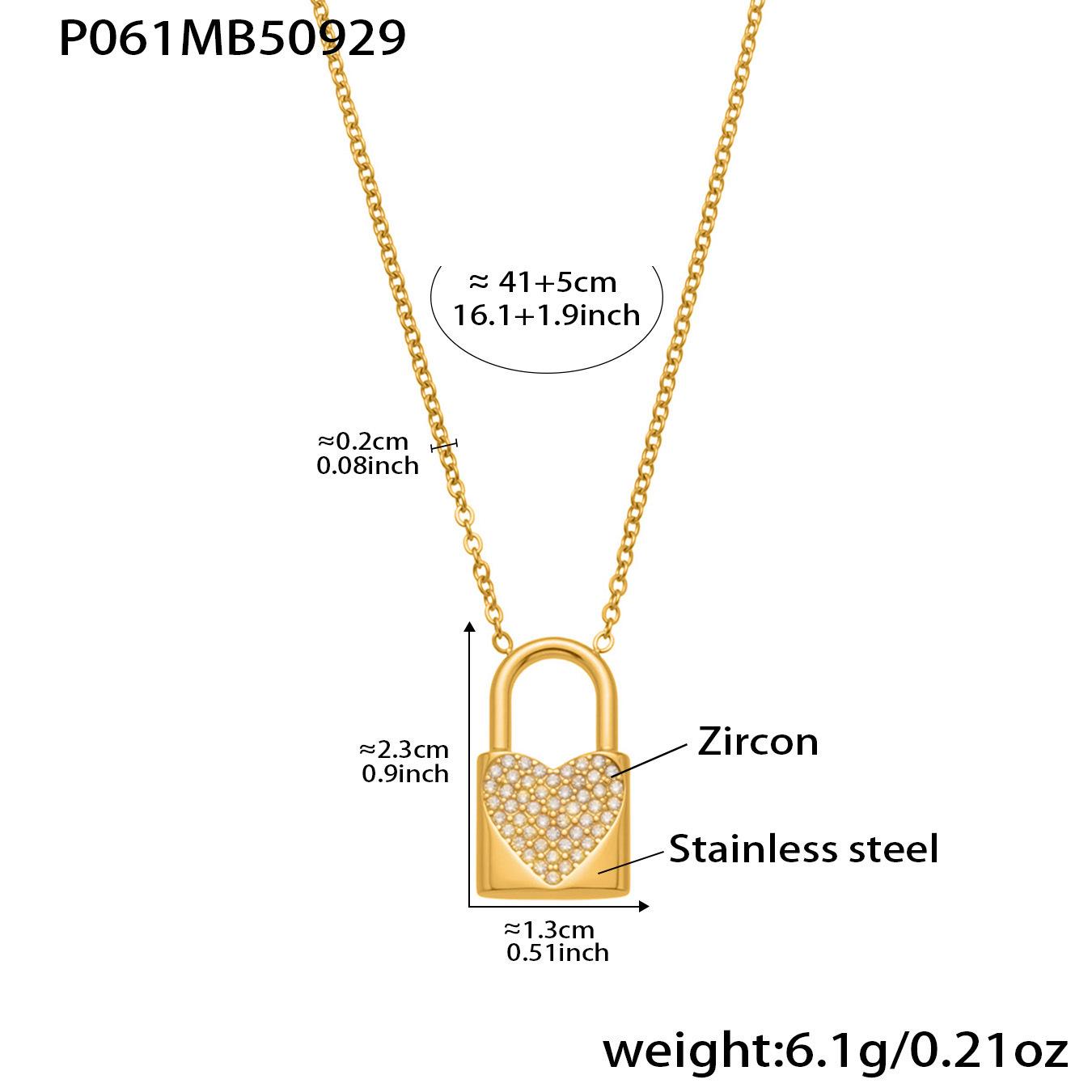 Qiong Yao Zircon Heart Lock Pendant Necklace, 18K Gold-Plated Stainless Steel, Colorfast Jewelry