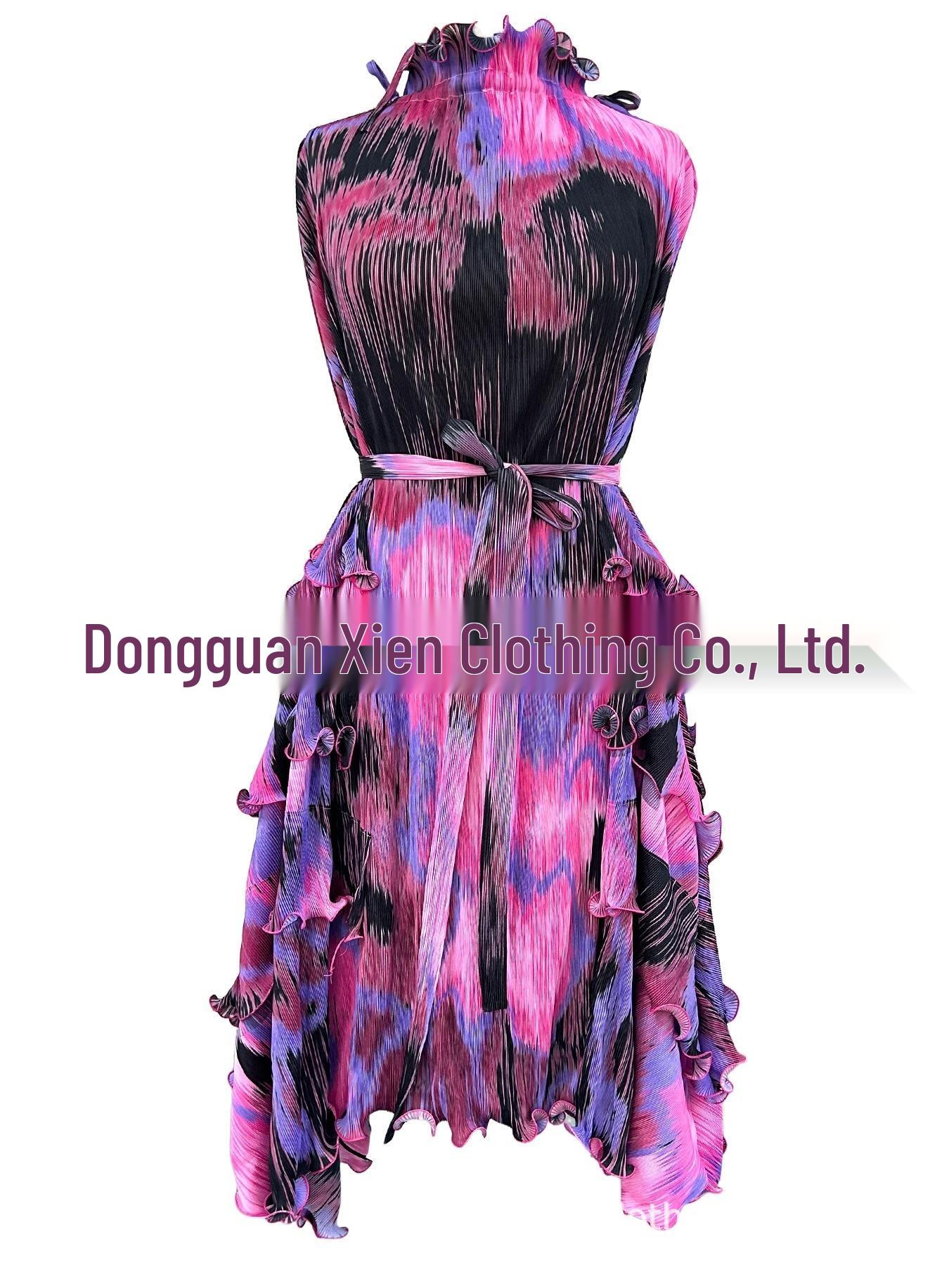 Miyaki Miyake Plus Size Ruffle Pleated Print Sleeveless Dress One Size