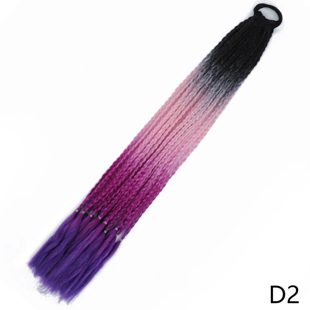 XINRAN Synthetic Long Straight Braids Hair With Rubber Bands Rainbow Braided Ponytail For Women And Girls Cosplay Party Accessories