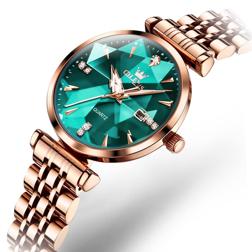 OLEVS Women's Quartz Watch with a Cute, Simple Dial, Easy-to-Read Date Display, Luminous, Waterproof, and a Perfect Valentine's Day Gift. Green.