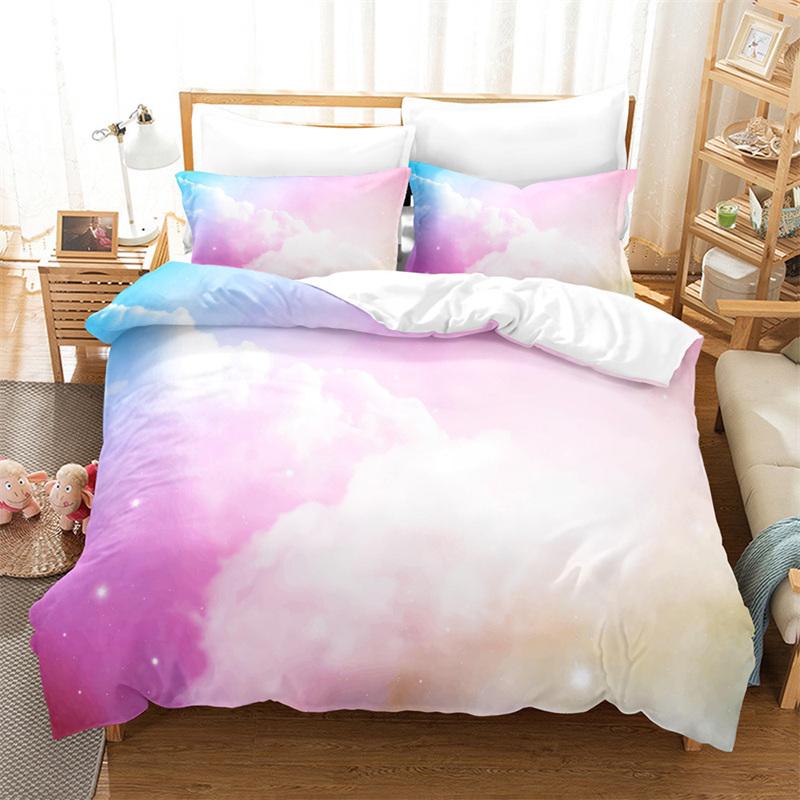 Dream Cloud Bedding Set Rainbow Sky Purple Blue Duvet Cover Queen Microfiber Comforter Cover For Kids Teens Adults Bedroom Decor