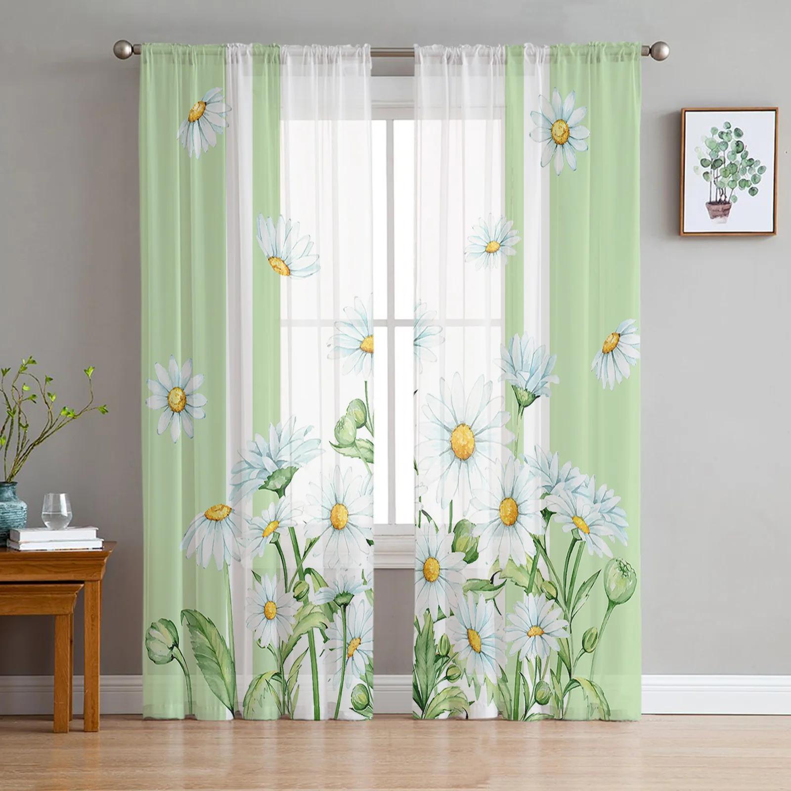 

Spring Season Watercolor Floral Leaves Transparent Curtains Perfect for Living Room Decoration Window Panel Curtain Cooking Area Tulle Voile W135 x H115cm x1&Rod Pocket