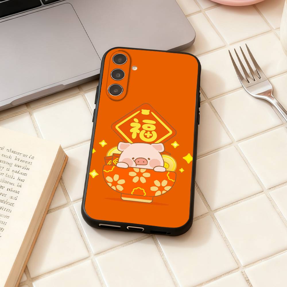LuLu the piggy phone Case For Samsung Galaxy A73,A72,A71,A70,A53,A52,A51,Others Soft Black Shell