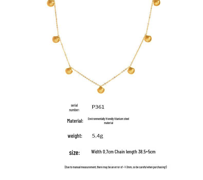 18K Gold Plated Titanium Baroque Geometric Scallop Pendant Necklace for Women - Personality Temperament Clavicle Chain Jewelry
