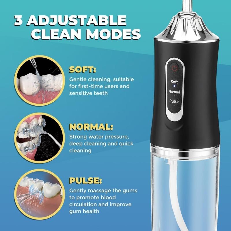 Oral Irrigator Portable USB Rechargeable Dental Water Flosser Water Jet Floss Tooth Pick 4 Jet Tip 220ml 3 Modes IPX7 Waterproof
