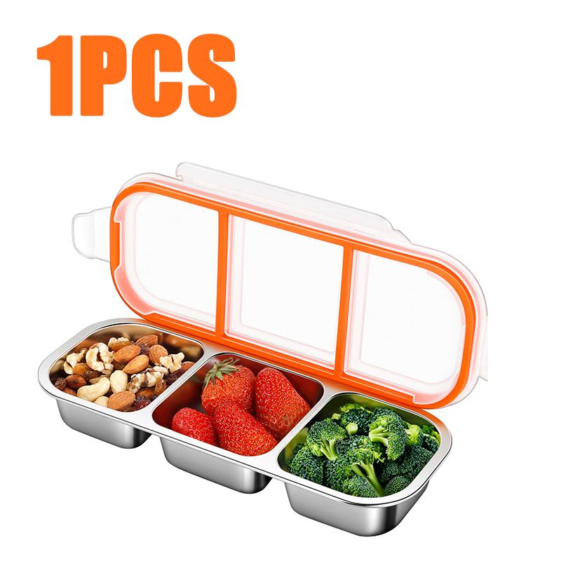 1/2PCS Stainless Steel Snack Box Container With Lid 3 Compartment Reusable Fruit Storage Box Leakproof Lunch Box for School Home