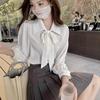French bow shirt women's design sense niche new autumn and winter chic high-end sense inner long-sleeved top