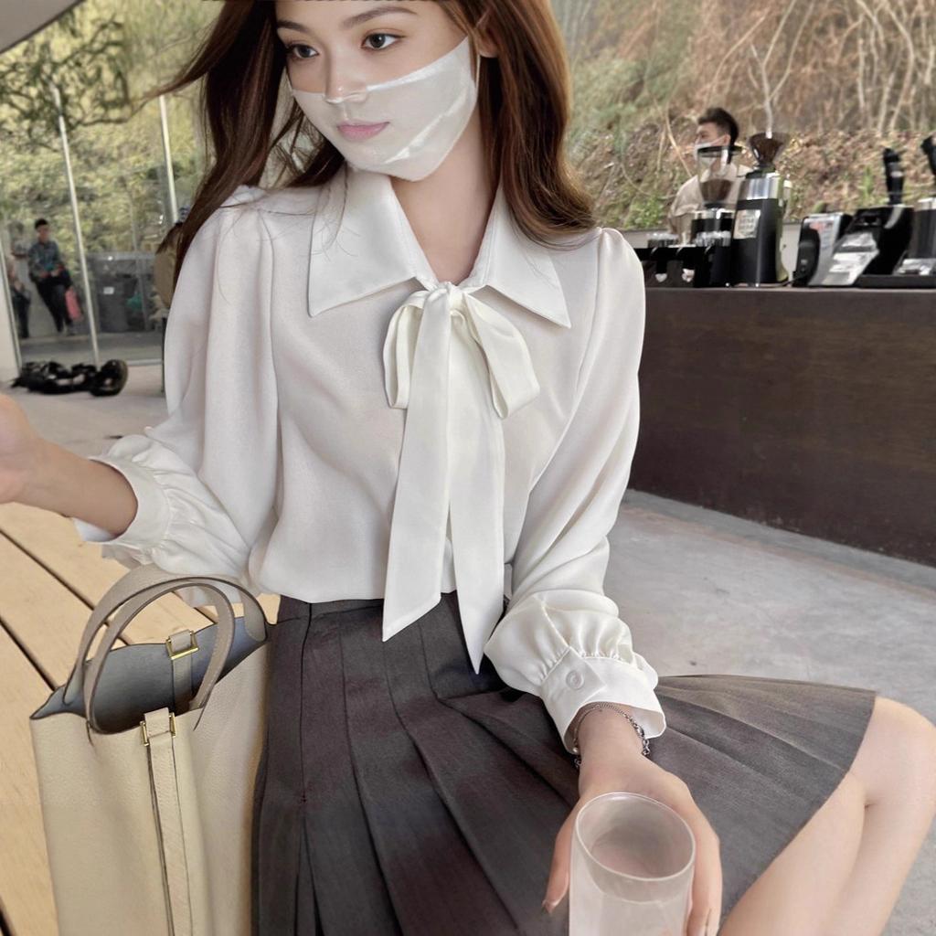 French bow shirt women's design sense niche new autumn and winter chic high-end sense inner long-sleeved top